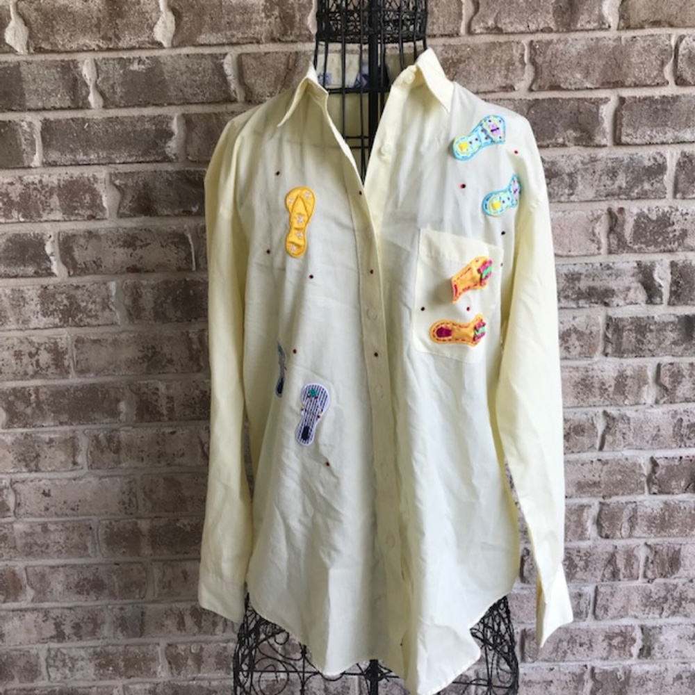 Las Olas Flip Flop Embellished Striped Shirt